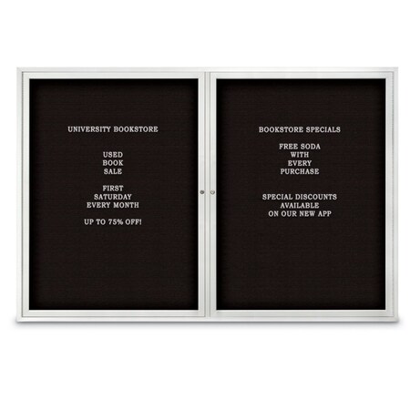 United Visual Products 48"x24" 1-Door Enclosed Outdoor Letterboard, Black Felt/Satin Alum UV1166DSD4824-SATIN-BLACK